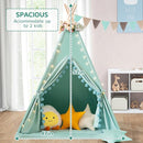 Teepee Tent for Kids with Padded Mat Cotton Canvas Kids Tent with Pompom for Toddlers Indoor Play Tent for Girls Boys with Stars Lights, Carry Bag, Banner Flag (Green) by TinyTreasures Baby Boutique