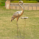 Large Heron Garden Statue, 42'' Crane Outdoor Statue with Birdbath, Crane Metal Yard Art for Porch Backyard Patio Lawn Decor (Golden) by GreenHaven Gardens