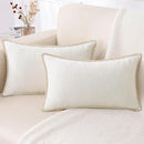 decorUhome Chenille Soft Throw Pillow Covers 12x20 Set of 2, Lumbar Velvet Farmhouse Neutral Decorative Euro Pillow Covers with Stitched Edge for Couch Sofa Bed Home Decor, Cream White by CozyNest Decor