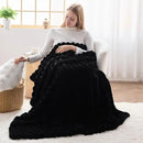 NEWCOSPLAY Faux Fur Twin Blanket Black 3D Ribbed Plush Thick Warm Blanket for Couch Sofa Bed 850GSM (Black Ribbed, Twin(60"x80")) by CozyNest Decor