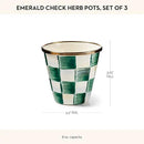 MACKENZIE-CHILDS Enamel Herb Pots, Small Plant Pots for Herbs or Flowers, Set of 3, Green-and-White Emerald Check by CozyNest Decor