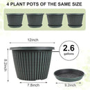12 inch Plant Pots Indoor Outdoor, 4 Pack Large Planter, Plastic Flower Pots with Saucer and Drainage Holes, Modern Decorative Resin Garden Pots for House Plants by CozyNest Decor