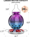 Glass Hummingbird Feeder for Outdoors Hanging, 26Oz Bird Nectar Feeder with Perch & 5 Flower Feeding Ports, Leak Proof for Outside Garden Decor Backyard, Gifts for Women Mom, Purple Blue by GreenHaven Gardens
