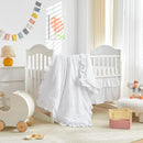Tufted Ruffle Crib Bedding Set 3 Pieces Baby Boho Quilted Comforter with Fitted Sheet and Bed Skirt - Cute Ruffled Shabby Chic Baby Bedding Soft Blanket Design White by TinyTreasures Baby Boutique
