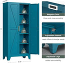 71'' Farmhouse Metal Storage Cabinet with Barn Doors,Steel File Cabinet for Home Office,Kitchen Pantry 4 Adjustable Shelves,Freestanding Cupboard for Kitchen,Home Office (Peacock Blue) by CozyNest Decor