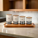 Young's Inc. 4 Pcs Set Plaid with Bamboo Lids Ceramic Canisters- Storage Container for Kitchen and Bathroom - Beautiful Home Decor Accent to Store Food, Coffee, Tea, and More - Black, White by CozyNest Decor