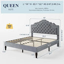 Allewie Queen Size Bed Frame with Adjustable Velvet Tiara Headboard, Upholstered Diamond Button Tufted Platform Bed, Wood Slats Support, No Box Spring Needed, Light Grey by CozyNest Decor
