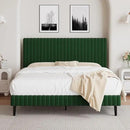 Full Size Bed Frame, Velvet Upholstered Platform Bed with Vertical Channel Tufted Headboard and Footboard, No Box Spring Required, Easy Assembly, Green by CozyNest Decor