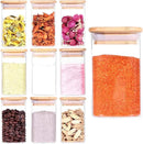 10 Pcs Glass Spice Jars - 8oz Empty Square Spice Storage Containers With Bamboo Airtight Lid and Labels - Thicken Small Glass canister for Kitchen Seasoning,Coffee Bean,Tea,Suger,Herbs by CozyNest Decor