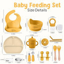 O'doe 17-Piece BPA-Free Silicone Baby Feeding Set | Thick & Soft Suction Plates, Baby Bowls, Wooden Fork & Spoon, and More | Make Mealtime Fun and Easy for Your Little One (Yellow, V2) by TinyTreasures Baby Boutique