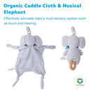 Organic Cotton Stuffed Animal Rattle Baby Toys, Organic Elephant Cuddle Cloth & Organic Musical Elephant Plush Toy Set for Newborns Infant Boys Girls, 2 PCS by TinyTreasures Baby Boutique