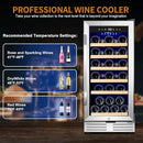 15 Inch Wine Fridge 32 Bottles Wine Cooler Refrigerator Undercounter Wine Fridge with Glass Door, LED Light, Removable Wooden Shelves, Built-in or Freestanding Wine Refrigerator for Home Office Bar by CozyNest Decor