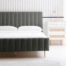 Livinia Queen Size Elton Velvet Platform Bed, Upholstered Bed Frame with Vertical Channel Tufted Headboard Footboard, Strong Wood Slats, No Box Spring Needed, Gray (Queen) by CozyNest Decor