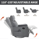 Manual Swivel Rocker Recliner Chair for Adults, Overstuffed Reclining Glider Chair for Nursing with Vibration Massage & Heat, Living Room Rocking Recliner 2-Stage backrest, Faux Leather Gray by CozyNest Decor