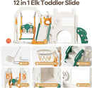 Mloong 12 in 1 Toddler Slide and Swing Set, Kids Slide for Toddlers 1-3 Years Old, Baby Playset Indoor Outdoor with Basketball Hoop Drawing Golf(Yellow & Green)(82×67×41in) by TinyTreasures Baby Boutique