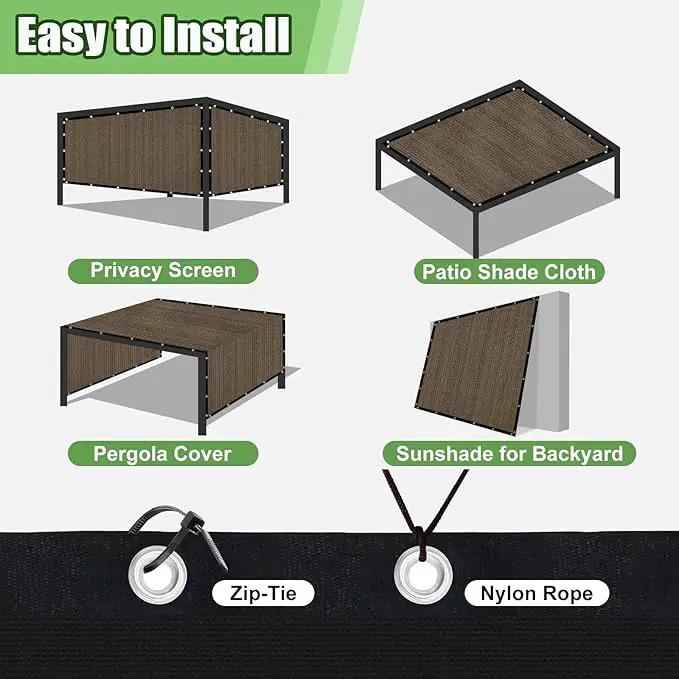 Outdoor 90% Sun Shade Cloth with Grommets, 14 X 15 FT Pergola Shade Cover for Garden Patio Carport Kennel Swimming Pool, Mocha (We Make Custom Size), photo 6 of 7