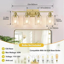 4 Light Bathroom Light Fixtures, Brass Vanity Lights for Bathroom with Clear Glass Shades, Modern Bathroom Wall Sconces for Mirror Living Room Cabinet by CozyNest Decor