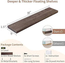 Axeman Floating Shelves for Wall, 8 Inch Deep Rustic Solid Elm Wood Wall Shelves for Storage, Wall Mounted Display Shelving with Invisible Heavy-Duty Metal Bracket, 36'' Width Set of 2, Walnut by CozyNest Decor