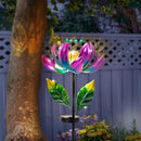 Huaxu Solar Outdoor Lights 35.4In Garden Decor Flower Wind Spinners,Waterproof LED Crackle Glass Globe Purple Lotus Art Metal Stake for Lawn Patio Pathway Yard Porch Driveway Decorations Gift by GreenHaven Gardens