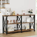 LVB Wood Console Table, Rustic 3 Tier Sofa Table Behind Couch, Industrial Metal Entryway Table with Storage Shelf, Farmhouse Wooden Foyer Hallway Table for Entry Living Room, Rustic Brown, 55 Inch by CozyNest Decor