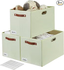 3-Pack Foldable Fabric Storage Bins with Durable PU & Metal Handles, Collapsible Storage Baskets for Shelves, Home Storage, Closet Organizers, Living Room(17"x11.8"x11.8", Sage Green) by CozyNest Decor