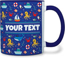Personalized Mug for Kids - Nautical - Custom Name/Text, Ceramic Hot Chocolate/Cocoa/Coffee Cup for Boys/Girls, Birthday/Christmas/Holiday Gift - 11 oz, Navy Blue Handle by TinyTreasures Baby Boutique