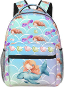 Girls Mermaid & Whale Print School Backpack, Cute Ocean-Themed Book Bag for Kids Girls Boys, Waterproof Lightweight Ergonomics Backpack for Age 3-12, Ideal for School & Outdoor Activities by TinyTreasures Baby Boutique