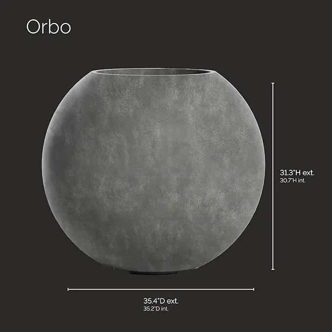 Orbo Large Planter – Fiberglass Indoor/Outdoor and Weather-Resistant Globe Planter (Grey Stone, 35.4" D x 31.3" H), photo 2 of 9