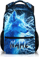 Custom Wolf Backpack for Boys Kids - 17 Inch Personalized Lightning Backpack for School Kindergarten Elementary Primary Senior Middle - Durable Cool Schoolbag with Name by TinyTreasures Baby Boutique