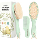 Baby Hair Brush and Comb Set for Newborn - Wooden Baby Hair Brush Set with Soft Goat Bristle, Baby Brush Set for Newborns, Baby Brush and Comb Set Girl, Boy, Toddler Cradle Cap Brush (Oval, Sage) by TinyTreasures Baby Boutique