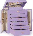 AKOZLIN 6-Tier Jewelry Box Organizer Functional 5 Drawers Leather Jewelry Storage Case for Women Girls Ring Necklace Earring Bracelet Holder Organizer with Mirror Violet by TinyTreasures Baby Boutique