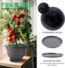 4 Pack 12 Inch Large Plant Pots, Plastic Flower Pot for Indoor & Outdoor with Drainage Holes & Saucer, Plaid Pattern Planters Garden Pots for Herbs Bronze by CozyNest Decor