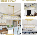 IKK Modern Rectangle Gold Crystal Chandeliers for Dining Room, 42" Large Rectangular Water Ripple Glass Island Light Fixture, Elegant Linear Lighting for Kitchen Island, Living Room, L42 x W11 x H12 by CozyNest Decor