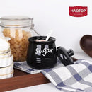 HAOTOP 12oz Sugar Bowl with Lid and Spoon,Ceramic Sugar Jar Sugar Dispenser Sugar Container Coffee Bar Accessories, Kitchen Countertop Canisters, Black by CozyNest Decor