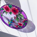 Stained Glass Window Hanging, Hummingbird Gifts for Women, Bird and Flowers Suncatcher for Window, 6" Purple Stained Glass Suncatchers, Hand Painted Glass for Birds Lover (6 inch) by GreenHaven Gardens