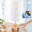 Yarra-Decor Bedside Lamp with USB A+C Port - Touch Control Table Lamp for Bedroom Wood 3 Way Dimmable Nightstand Lamp with Round Flaxen Fabric Shade for Home Office (LED Bulb Included) by CozyNest Decor