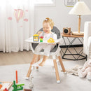 BABY JOY Baby High Chair, 6 in 1 Convertible Wooden High Chair for Babies & Toddlers with Adjustable Legs, Double Removable Tray, Safety Harness & Waterproof PU Cushion (White) by TinyTreasures Baby Boutique