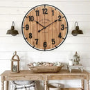 Large Old Town Farmhouse Wall Clock 24 Inch Rustic Antique Wood with Metal Circle and Large Numerals Silent Battery Operated Wall Clock for Office Kitchen Bedroom Living Room by CozyNest Decor