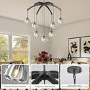 Modern Crystal Chandeliers, Black Round Chandelier for Dining Room, Large Arc Chandelies for Living Room, 7-Light Dining Room Light Fixture 34" Pendant Light Chandelier for Staircase Bedroom by CozyNest Decor