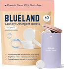 BLUELAND Laundry Detergent Tablets, Starter Set, 60 Count with Tin, Plastic-Free Eco-Friendly Pods, Sheets, Liquid Alternative - Fragrance Free and Clear, Natural, Gentle by TinyTreasures Baby Boutique