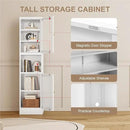 67" Tall Bathroom Storage Cabinet, Narrow Metal Floor Cabinet with Glass Door and Adjustable Shelves, Freestanding Metal Locker for Laundry, Kitchen, Dining Room by CozyNest Decor