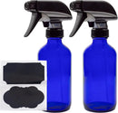 Cornucopia Brands 8-Ounce Cobalt Blue Glass Boston Round Spray Bottles (2 Pack) 3-Setting Heavy Duty Sprayers, Empty Refillable Bottle by GreenHaven Gardens