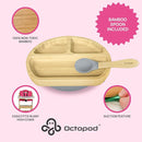 Abiie Octopod Bamboo Dish - Kids Plates for 4 months and up, 3-Compartment Baby Plates with Suction, Triangle Bamboo Baby Plate, Mess-Free Toddler Suction Plates, Baby Feeding Supplies, 8.3x1.9x7.7 in by TinyTreasures Baby Boutique