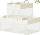 SONGMICS ClosetOrganizers Set of 3, Medium Fabric Storage Baskets, Foldable Organizer with Transparent Nylon Mesh, 15.7 x 11.8 x 9.8 Inches, Handles, for Bedroom, Living Room, Cream White URFB940W01 by CozyNest Decor