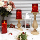 NURADA Flickering Flameless Candles: Built-in Star String Lights Battery Operated LED Pillar Candles with Remote and Timer Romantic Decorations for Wedding Party Christmas Halloween - Red 3 Pack by CozyNest Decor
