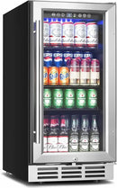 15 Inch Beverage Refrigerator Under Counter - 126 Cans Beverage Fridge with Glass Door for Beer Wine Soda - Built-in or Freestanding Wine Cooler with Safety Lock for Home Kitchen Bar by CozyNest Decor