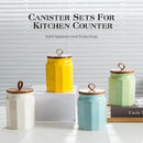 Canister Sets for Kitchen, Kitchen Canisters for Countertop with Airtight Wood Lid, Ceramic Food Storage Containers and Sugar Container for Coffee, Flour, Tea, Candy, Cookie, Spice by CozyNest Decor