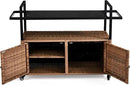 VINGLI Wicker Outdoor Bar Cart with Storage and Wheels, Outdoor Bar Table Serving Cart Rattan Bar Cart with Glass Top and Shelf for Pool, Party, Backyard, Porch (Brown) by CozyNest Decor