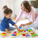 SKYFIELD Wooden Animal Puzzles for 1 2 3 Years Old Boys Girls, Toddler Educational Developmental Toys Gift with 6 Animals Baby Montessori Color Shapes Learning Puzzles by TinyTreasures Baby Boutique