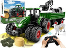 Remote Control Tractor Toy, Kids RC Tractor Set & Truck and Trailer Front Loader - Metal Car Head/8 Wheel/Light, Toddlers Farm Vehicle Toys for 3 4 5 6 7 8 9 Year Old Boys Girls Birthday Gift by GreenHaven Gardens